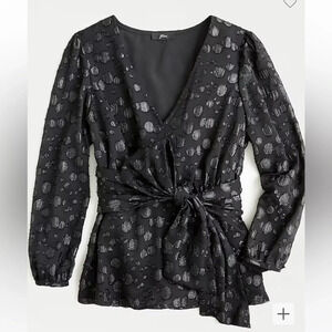 J. Crew Tie-waist V-neck top in metallic dot jacquard black 21265